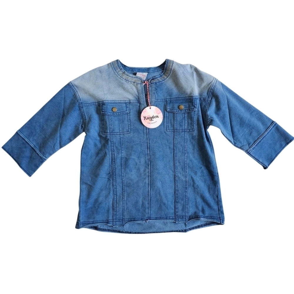 Hayden Girls Blue 3/4 Sleeve Faded Denim Spring Shirt Size 9/10 NWT